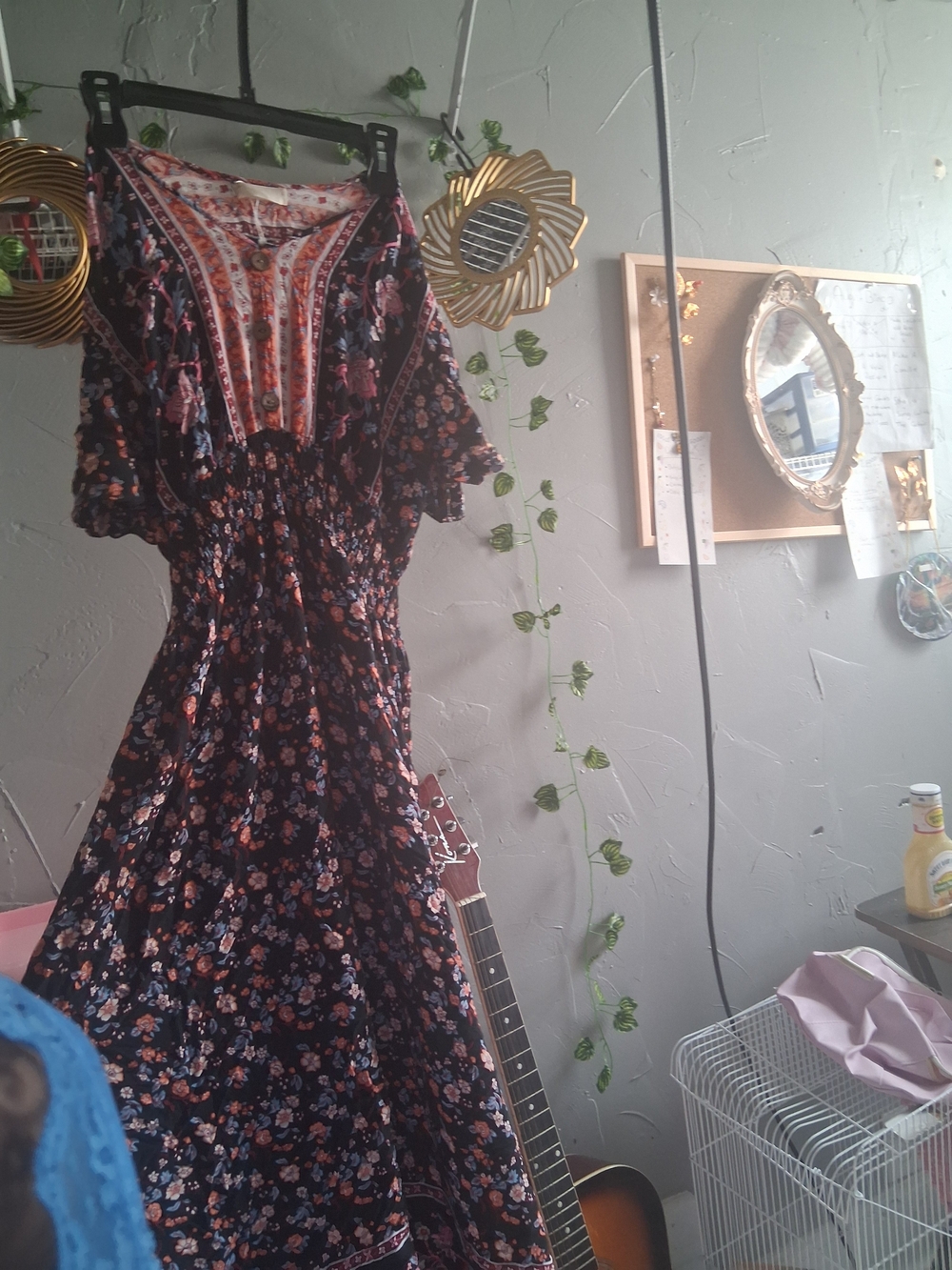 Floral Boho Midi Dress in Navy and Rust